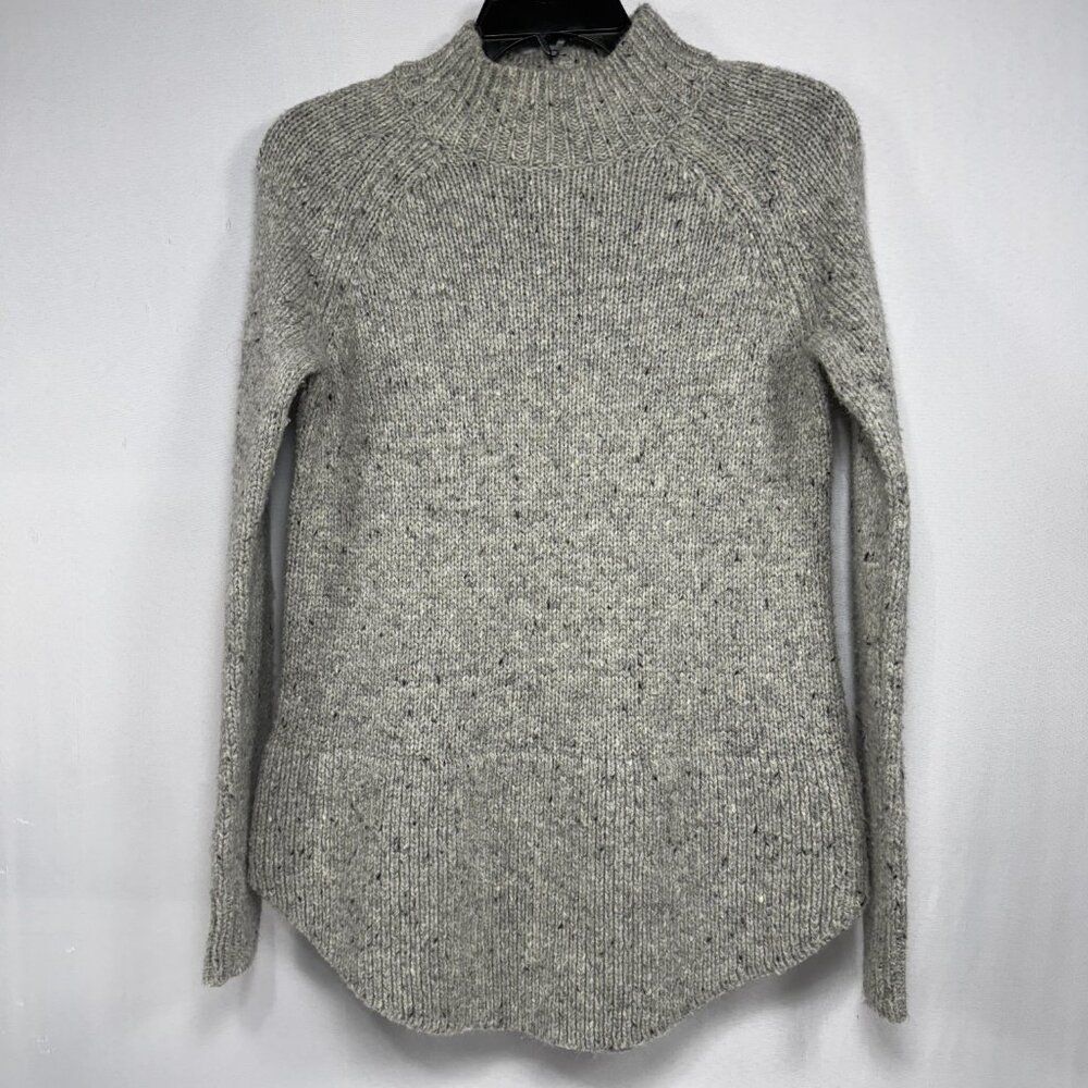 Mock Neck Raglan Curved Hem Cynthia Rowley Gray Speckled Wool Blend Sweater Sz M
